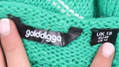 Womens UK Size 18 Golddigga Green Pullover Jumper