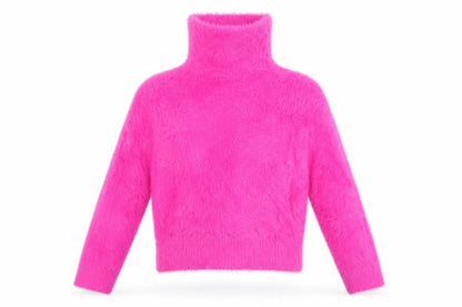 Bershka Women’s Pink Roll Neck Fluffy Knit Jumper XS