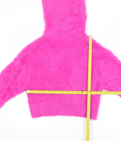 Bershka Women’s Pink Roll Neck Fluffy Knit Jumper XS