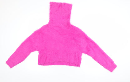 Bershka Women’s Pink Roll Neck Fluffy Knit Jumper XS