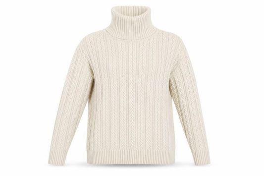 Front view of French Connection women’s ivory cable-knit roll neck jumper xs