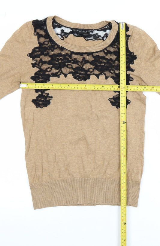 Topshop Womens Beige Black Lace Knit Pullover Jumper Size 8
