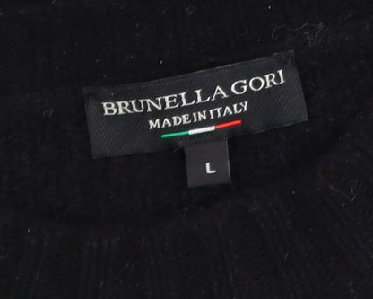 Brunella Gori Men's Black Wool Knit Crew Neck Pullover Jumper L