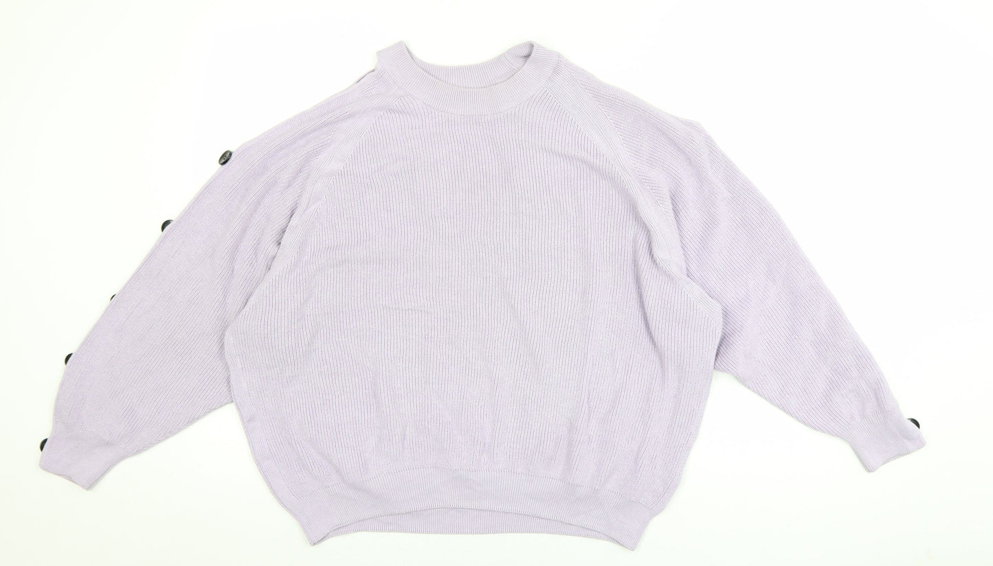 River Island Womens Purple Size 14 Rib Knit High Neck Button Jumper