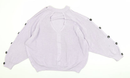 River Island Womens Purple Size 14 Rib Knit High Neck Button Jumper