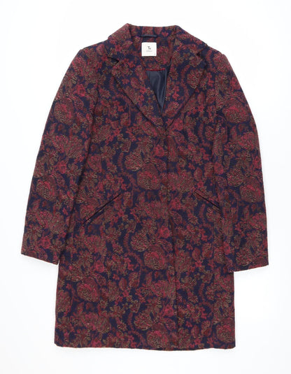 Tu Woman Blue & Red Floral Long Jacket Coat UK 8 Single Breasted