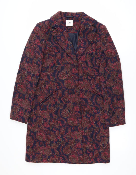 Tu Woman Blue & Red Floral Long Jacket Coat UK 8 Single Breasted