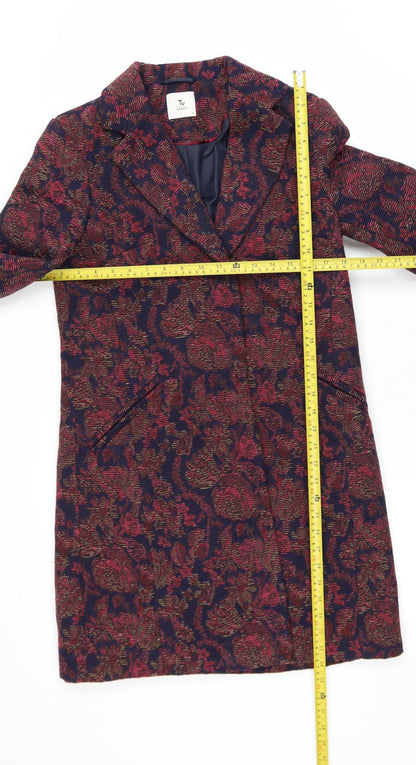 Tu Woman Blue & Red Floral Long Jacket Coat UK 8 Single Breasted