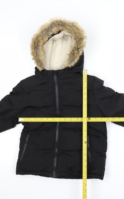 SoulCal & Co Boys Black Faux Fur Hooded Puffer Jacket 6-7 Years Winter Coat