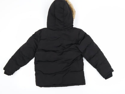 SoulCal & Co Boys Black Faux Fur Hooded Puffer Jacket 6-7 Years Winter Coat