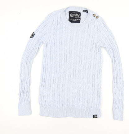 Superdry Womens Blue Cable Knit Cotton Jumper Size 10