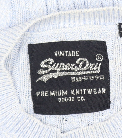 Superdry Womens Blue Cable Knit Cotton Jumper Size 10