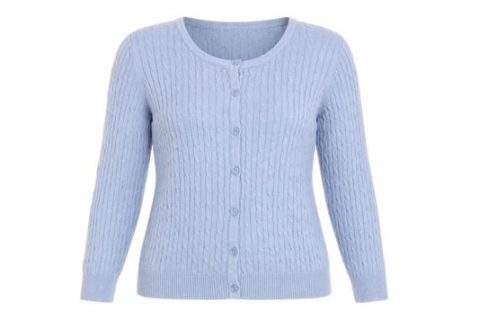 Jones New York Women Light Blue Cardigan L Cotton Cable Knit