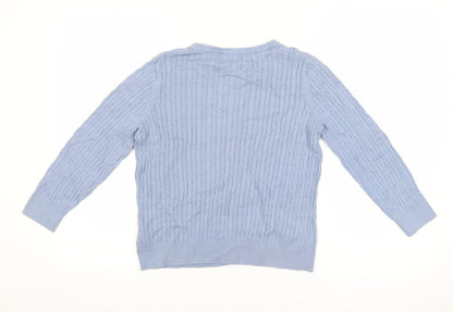 Jones New York Women Light Blue Cardigan L Cotton Cable Knit