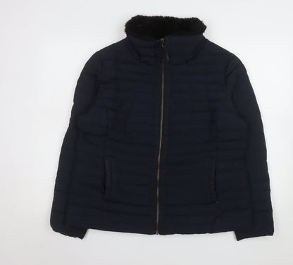 Jasper Conran Women's Blue Puffer Jacket Size 18 Faux Fur Collar
