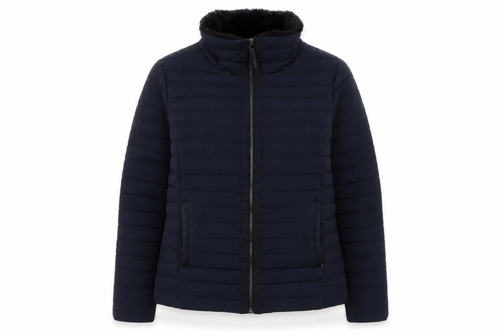 Jasper Conran Women's Blue Puffer Jacket Size 18 Faux Fur Collar
