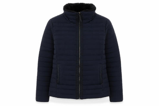 Jasper Conran Women's Blue Puffer Jacket Size 18 Faux Fur Collar