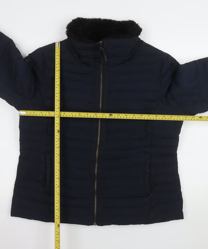 Jasper Conran Women's Blue Puffer Jacket Size 18 Faux Fur Collar
