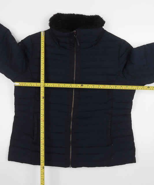 Jasper Conran Women's Blue Puffer Jacket Size 18 Faux Fur Collar