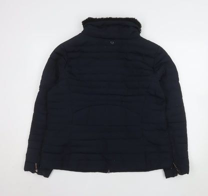 Jasper Conran Women's Blue Puffer Jacket Size 18 Faux Fur Collar