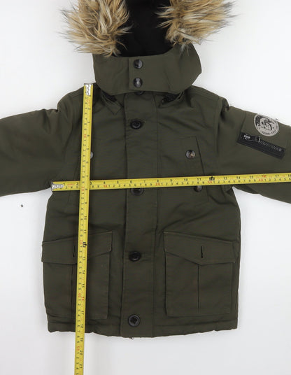 Diesel Boys Green Faux Fur Hooded Padded Parka Coat Size 6 Years