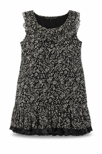 Mela Loves London Women’s Black Floral Chiffon Ruffle Tunic Blouse Size S