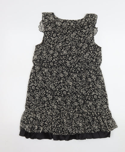 Mela Loves London Women’s Black Floral Chiffon Ruffle Tunic Blouse Size S