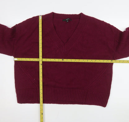 Next Women Red V-Neck Long Sleeve Wool Blend Jumper M