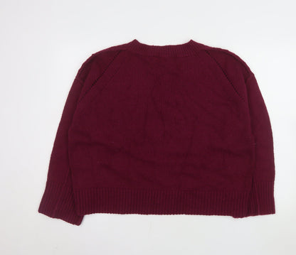 Next Women Red V-Neck Long Sleeve Wool Blend Jumper M