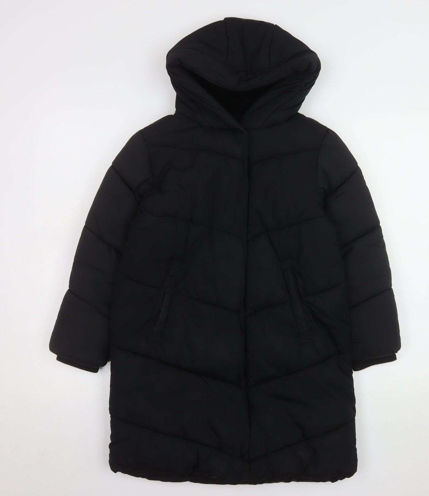 Next Girls Black Hooded Long Puffer Coat 9 Years Quilted Winter Jacket