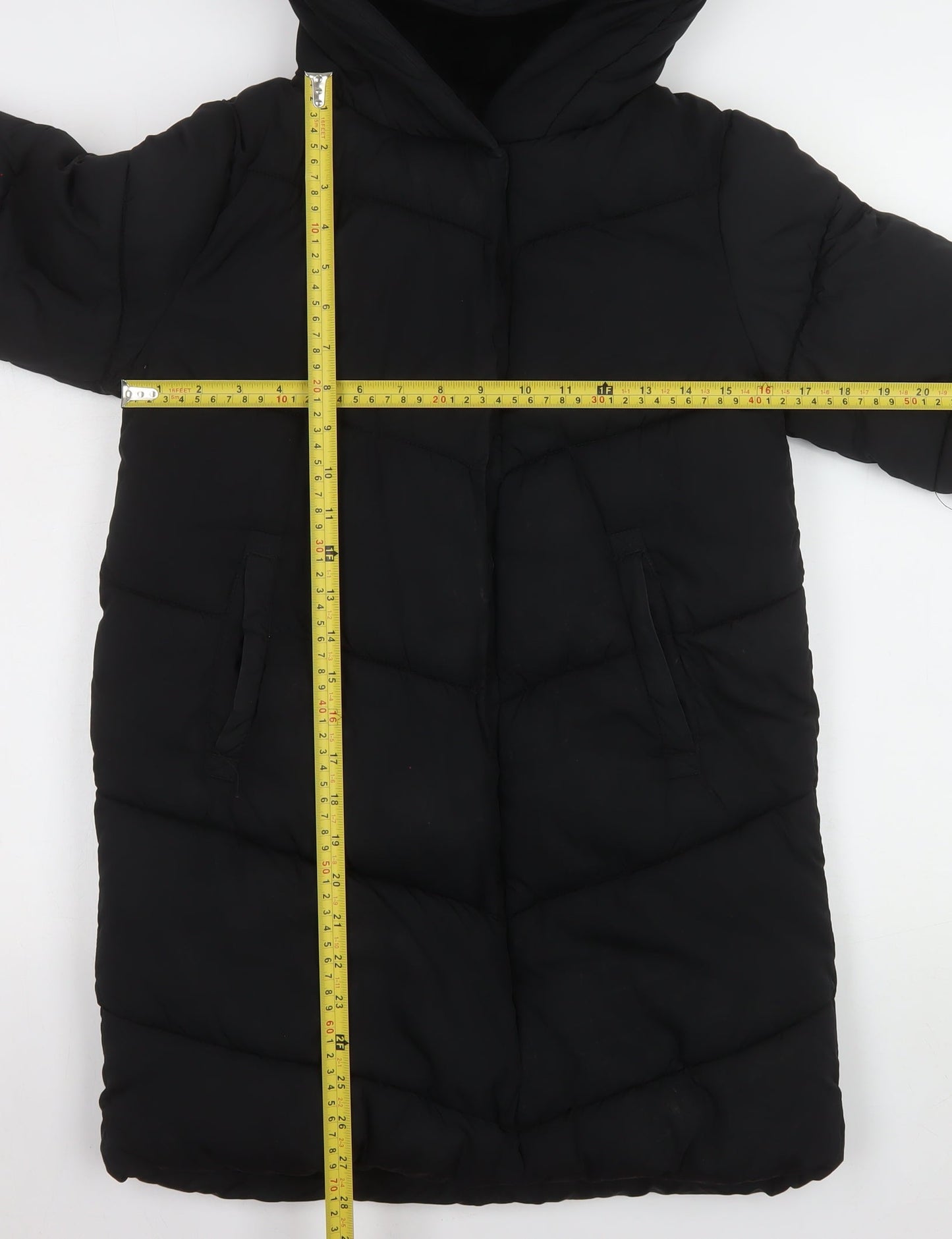 Next Girls Black Hooded Long Puffer Coat 9 Years Quilted Winter Jacket
