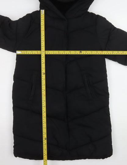 Next Girls Black Hooded Long Puffer Coat 9 Years Quilted Winter Jacket