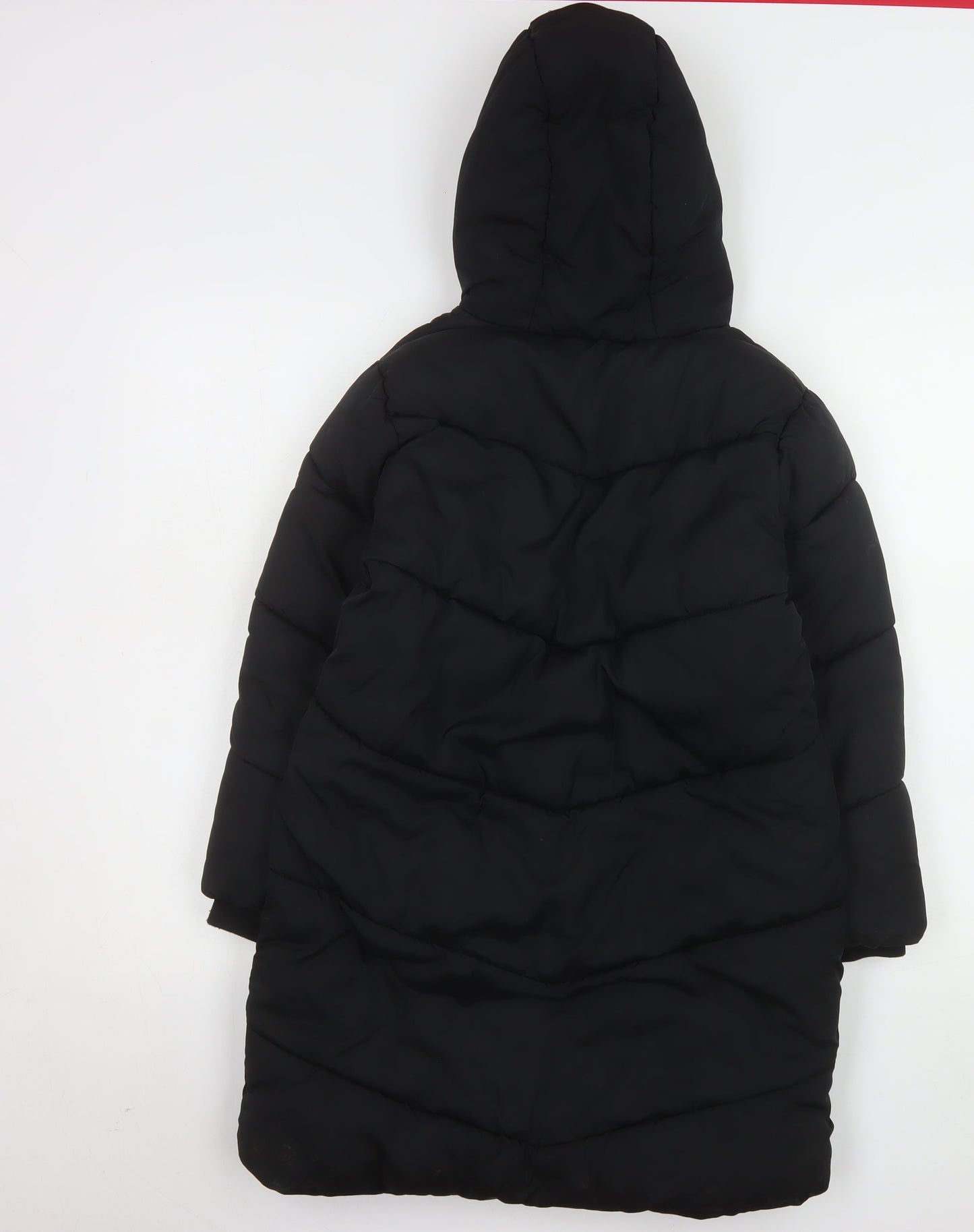 Next Girls Black Hooded Long Puffer Coat 9 Years Quilted Winter Jacket