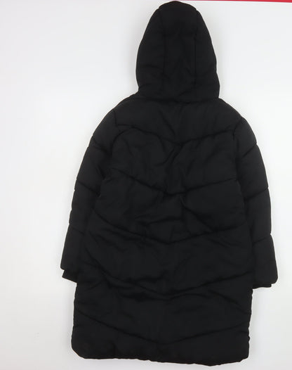 Next Girls Black Hooded Long Puffer Coat 9 Years Quilted Winter Jacket