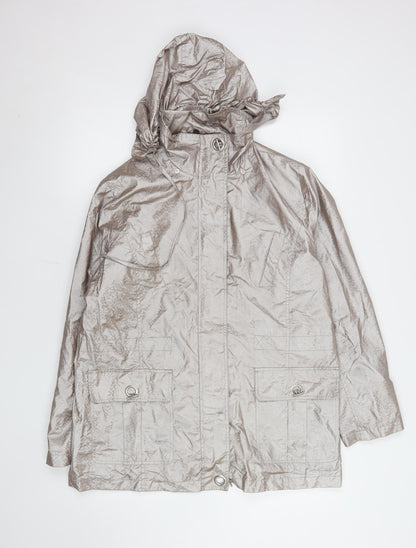 Eliza Gracy Womens Silver Hooded Waterproof Jacket Size 14