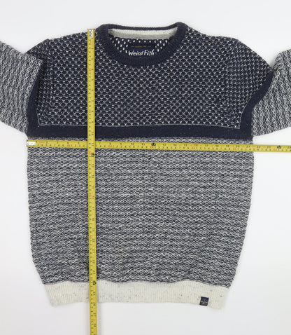 Weird Fish Men's Blue Waffle Knit Cotton Acrylic Jumper M