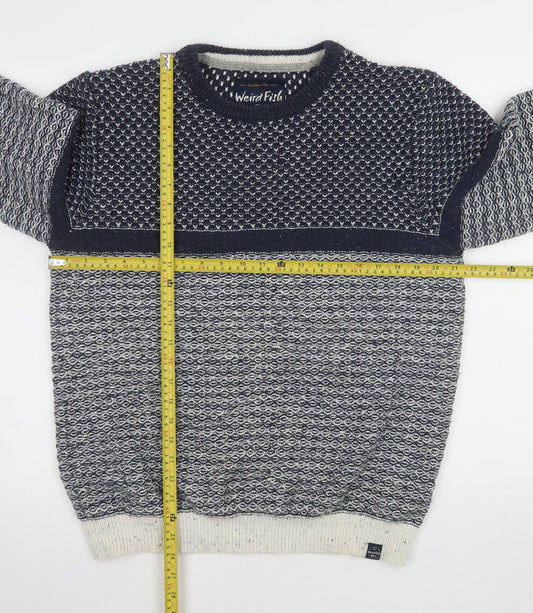 Weird Fish Men's Blue Waffle Knit Cotton Acrylic Jumper M