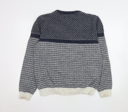 Weird Fish Men's Blue Waffle Knit Cotton Acrylic Jumper M