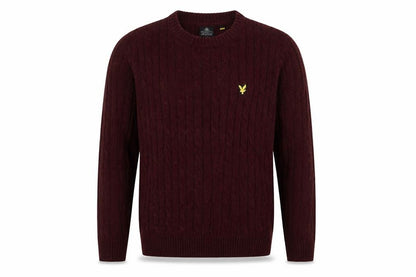 Lyle & Scott Men's Red Cable-Knit Cotton Crew Neck Jumper 2XL