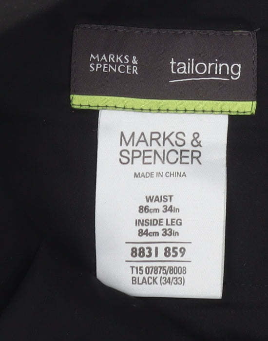 Mens UK Size 34 Marks and Spencer Classic Fit Dress Pants Black Trousers