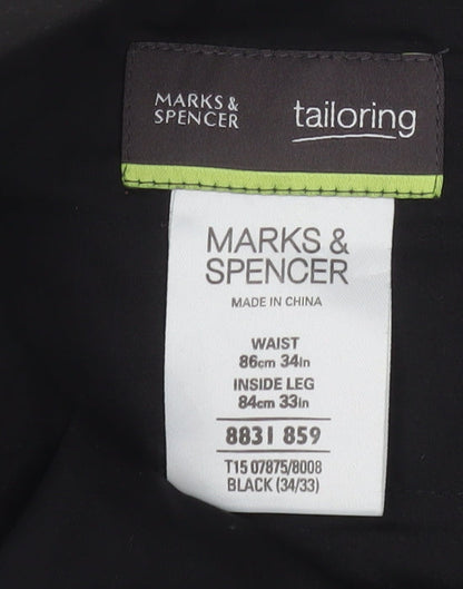 Mens UK Size 34 Marks and Spencer Classic Fit Dress Pants Black Trousers