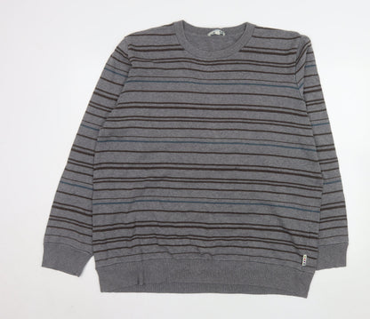 Fat Face Men's Grey Striped Cotton Wool Knit Jumper XL