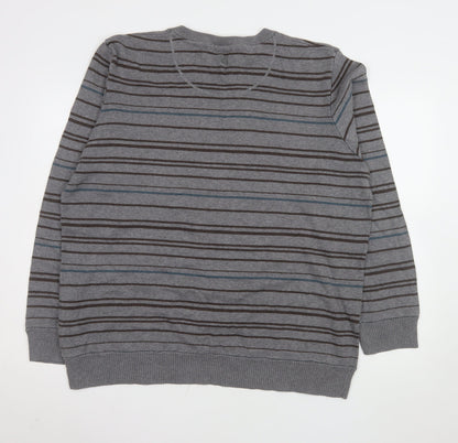 Fat Face Men's Grey Striped Cotton Wool Knit Jumper XL