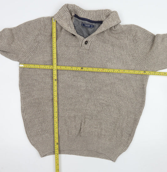 Maine New England Men’s Beige Cotton Henley Jumper L Chunky Knit