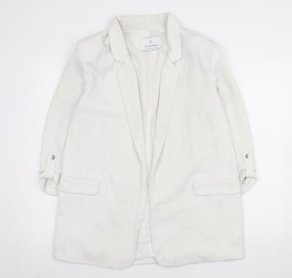 Stradivarius Women White Blazer Size 12 Regular Fit Notch Lapel