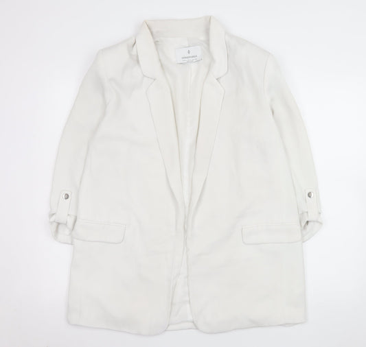 Stradivarius Women White Blazer Size 12 Regular Fit Notch Lapel