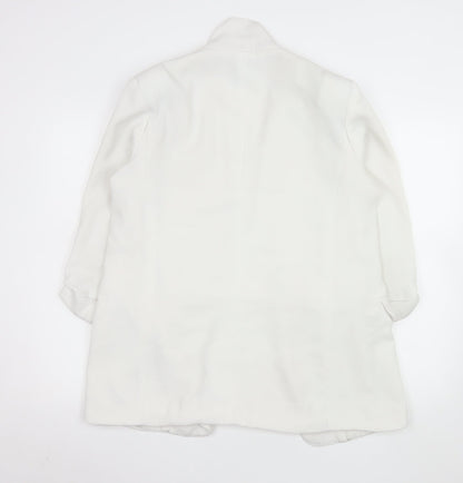 Stradivarius Women White Blazer Size 12 Regular Fit Notch Lapel