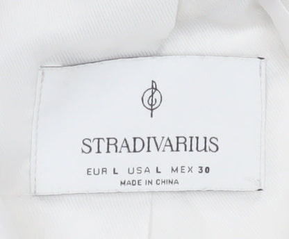Stradivarius Women White Blazer Size 12 Regular Fit Notch Lapel