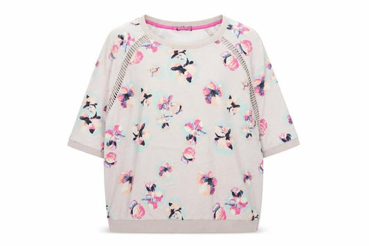 Vila Womens Beige Floral Relaxed Fit Jersey T-Shirt XL