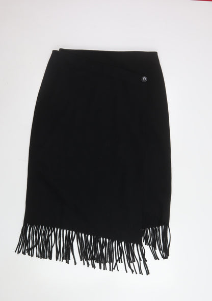 Marks and Spencer Women’s Black Size 14 Wrap Fringe Wool Blend Skirt